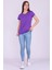 Mor Renk %100 Pamuk Bisiklet Yaka Basic Baskısız Kadın Örme Kısa Kollu Tshirt 4