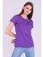 Mor Renk %100 Pamuk Bisiklet Yaka Basic Baskısız Kadın Örme Kısa Kollu Tshirt 1