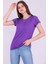 Mor Renk %100 Pamuk Bisiklet Yaka Basic Baskısız Kadın Örme Kısa Kollu Tshirt 5