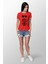 Smile On Baskılı Dar Kesim Kadın Kırmızı T-Shirt 1