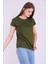 Haki Yeşil Renk %100 Pamuk Bisiklet Yaka Basic Baskısız Kadın Örme Kısa Kollu Tshirt 2