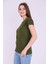 Haki Yeşil Renk %100 Pamuk Bisiklet Yaka Basic Baskısız Kadın Örme Kısa Kollu Tshirt 3