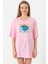 Mr Beast Lettern Pembe Kadın Oversize Tshirt 1