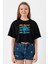 Mr Beast Lettern Siyah Kadın Crop Tshirt 1