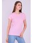 Pembe Renk %100 Pamuk Bisiklet Yaka Basic Baskısız Kadın Örme Kısa Kollu Tshirt 1