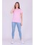 Pembe Renk %100 Pamuk Bisiklet Yaka Basic Baskısız Kadın Örme Kısa Kollu Tshirt 2