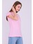 Pembe Renk %100 Pamuk Bisiklet Yaka Basic Baskısız Kadın Örme Kısa Kollu Tshirt 3