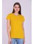 Sarı Renk %100 Pamuk Bisiklet Yaka Basic Baskısız Kadın Örme Kısa Kollu Tshirt 1