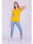 Sarı Renk %100 Pamuk Bisiklet Yaka Basic Baskısız Kadın Örme Kısa Kollu Tshirt 2