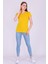 Sarı Renk %100 Pamuk Bisiklet Yaka Basic Baskısız Kadın Örme Kısa Kollu Tshirt 3