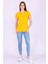 Sarı Renk %100 Pamuk Bisiklet Yaka Basic Baskısız Kadın Örme Kısa Kollu Tshirt 4