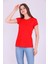 Kırmızı Renk %100 Pamuk Bisiklet Yaka Basic Baskısız Kadın Örme Kısa Kollu Tshirt 3
