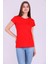 Kırmızı Renk %100 Pamuk Bisiklet Yaka Basic Baskısız Kadın Örme Kısa Kollu Tshirt 4