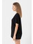 Siyah Beyaz Parmak Izi Siyah Kadın Oversize Tshirt 4