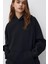 Pamuk Kadın Siyah Basic 3 Iplik Oversize Kapüşonlu Kangru Cepli Sweatshirt 4