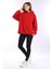 % 100 Pamuk Kadın Yumuşak Dokulu Kırmızı Şardonsuz Basic 3 Iplik Oversize Kapüşonlu Sweatshirt 2