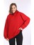 % 100 Pamuk Kadın Yumuşak Dokulu Kırmızı Şardonsuz Basic 3 Iplik Oversize Kapüşonlu Sweatshirt 3