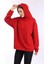 % 100 Pamuk Kadın Yumuşak Dokulu Kırmızı Şardonsuz Basic 3 Iplik Oversize Kapüşonlu Sweatshirt 4