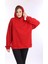 % 100 Pamuk Kadın Yumuşak Dokulu Kırmızı Şardonsuz Basic 3 Iplik Oversize Kapüşonlu Sweatshirt 5