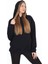 Pamuk Kadın Koyu Lacivert Şardonsuz Basic 3 Iplik Oversize Kapüşonlu Kangru Cepli Sweatshirt 3