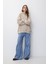 Pamuk Kadın Bej Basic 3 Iplik Oversize Kapüşonlu Şardonsuz Kangru Cepli Sweatshirt 2