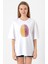 Sarı Kırmızı Parmak Izi Beyaz Kadın Oversize Tshirt 1