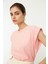 Pembe %100 Pamuk Vatka Görünümlü Basic Bisiklet Yaka Örme T-Shirt 1