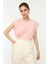 Pembe %100 Pamuk Vatka Görünümlü Basic Bisiklet Yaka Örme T-Shirt 3