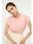 Pembe %100 Pamuk Vatka Görünümlü Basic Bisiklet Yaka Örme T-Shirt 4