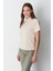 %100 Organik Pamuk Kadın Bej Basic Ribana'lı Dik Yaka Örme T-Shirt Yarım Balıkçı 2