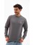 Erkek Koyu Gri Mare Jaker Kumaş Bisiklet Yaka Uzun Kollu Sweatshirt - 7656 1