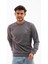 Erkek Koyu Gri Mare Jaker Kumaş Bisiklet Yaka Uzun Kollu Sweatshirt - 7656 2