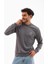 Erkek Koyu Gri Mare Jaker Kumaş Bisiklet Yaka Uzun Kollu Sweatshirt - 7656 3