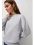 %100 Pamuk Kadın Gri Melanj 3 Iplik Basic Oversize Bisiklet Yaka Uzun Kol Sweatshirt Yüksek Kalite 1