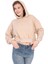 Pamuk Premium Kadın Bej Kapüşonlu Crop Sweatshirt 1