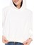 Pamuk Premium Kadın Şardonsuz Ekru Kapüşonlu Crop Sweatshirt 2