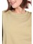 Kadın %100 Pamuk Şardonsuz Askeri Haki 3 Iplik Basic Oversize Bisiklet Yaka Uzun Kol Sweatshirt 5