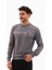Erkek Koyu Gri Mare Jaker Kumaş Bisiklet Yaka Göğüste Şerit Nakışlı Uzun Kollu Sweatshirt - 7657 1
