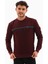 Erkek Bordo Mare Jaker Kumaş Bisiklet Yaka Göğüste Şerit Nakışlı Uzun Kollu Sweatshirt - 7657 2