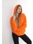 Pamuk Ultra Kalite Oversize Kadın Turuncu 3 Iplik Kapüşonlu Fermuarlı Cepli Sweatshirt Oranj 4
