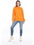 %100 Pamuk Kadın Turuncu 3iplik Basic Oversize Bisiklet Yaka Uzun Kol Sweatshirt Yüksek Kalite Oranj 5