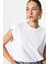 Beyaz %100 Pamuk Düğmeli Vatka Görünümlü Basic Bisiklet Yaka Örme T-Shirt 1