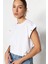 Beyaz %100 Pamuk Düğmeli Vatka Görünümlü Basic Bisiklet Yaka Örme T-Shirt 2