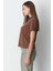 %100 Organik Pamuk Kadın Kahverengi Basic Ribana'lı Dik Yaka Örme T-Shirt Yarım Balıkçı 3