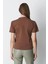 %100 Organik Pamuk Kadın Kahverengi Basic Ribana'lı Dik Yaka Örme T-Shirt Yarım Balıkçı 4