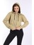 %100 Pamuk Şardonsuz Yüksek Kalite Açık Haki 3 Iplik Kapüşonlu Fermuarlı Cepli Kadın Crop Sweatshirt 1