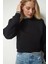 Pamuk Siyah Ultra Diagonel Şardonsuz 3 İplik Bisiklet Yaka Basic Sweatshirt 1