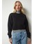 Pamuk Siyah Ultra Diagonel Şardonsuz 3 İplik Bisiklet Yaka Basic Sweatshirt 3