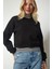 Pamuk Siyah Ultra Diagonel Şardonsuz 3 İplik Bisiklet Yaka Basic Sweatshirt 4