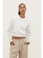 Ekru Pamuk Kadın Basic Crop Bisiklet Yaka Uzun Kollu Sweatshirt 1